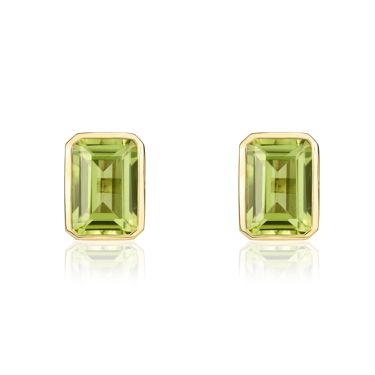 9CT WG 7X5 OCTAGONAL PERIDOT RUBOVER STUD EARRINGS