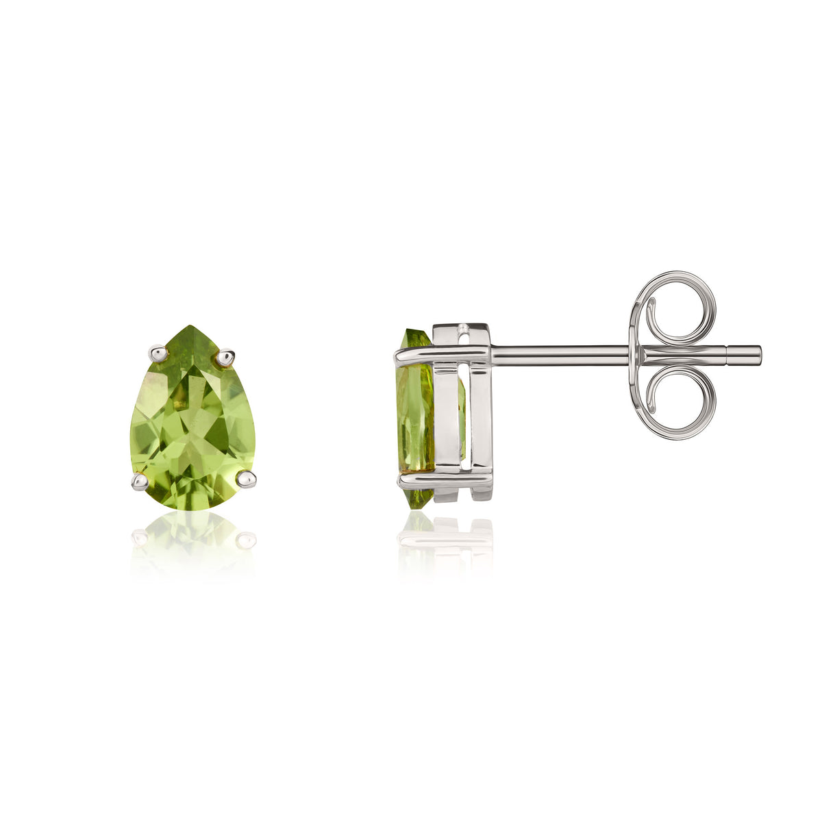 9CT WG 9X6 PEARSHAPE PERIDOT 4 CLAW EARRINGS (TEMPORARILY DISCONTINUED)