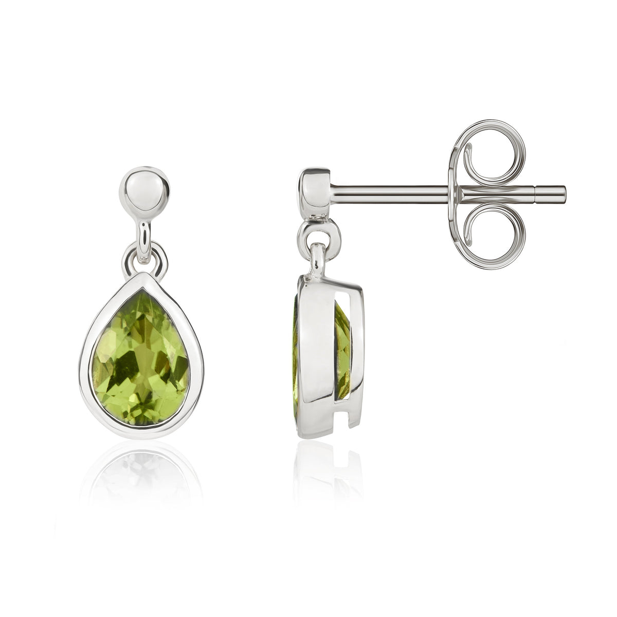 9CT WG 6X4MM PEARSHAPE PERIDOT RUBOVER DROP EARRINGS WITH 2.5MM BEAD TOP