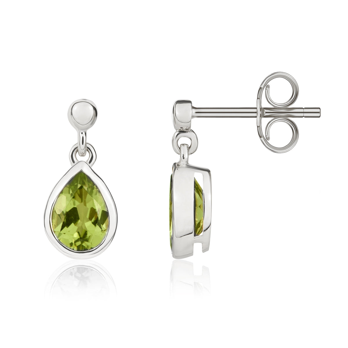 9CT WG 7X5 PEARSHAPE PERIDOT RUBOVER DROP EARRINGS WITH BEAD STUD TOP