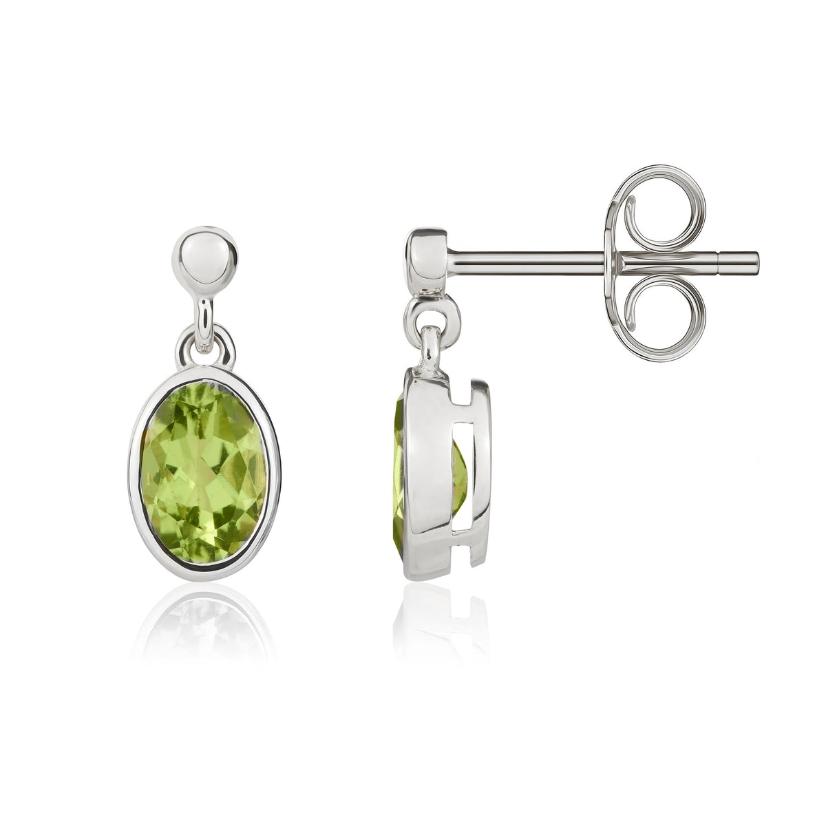 9CT WG 6X4 OVAL PERIDOT RUBOVER DROP EARRINGS WITH 2.5MM BEAD TOP