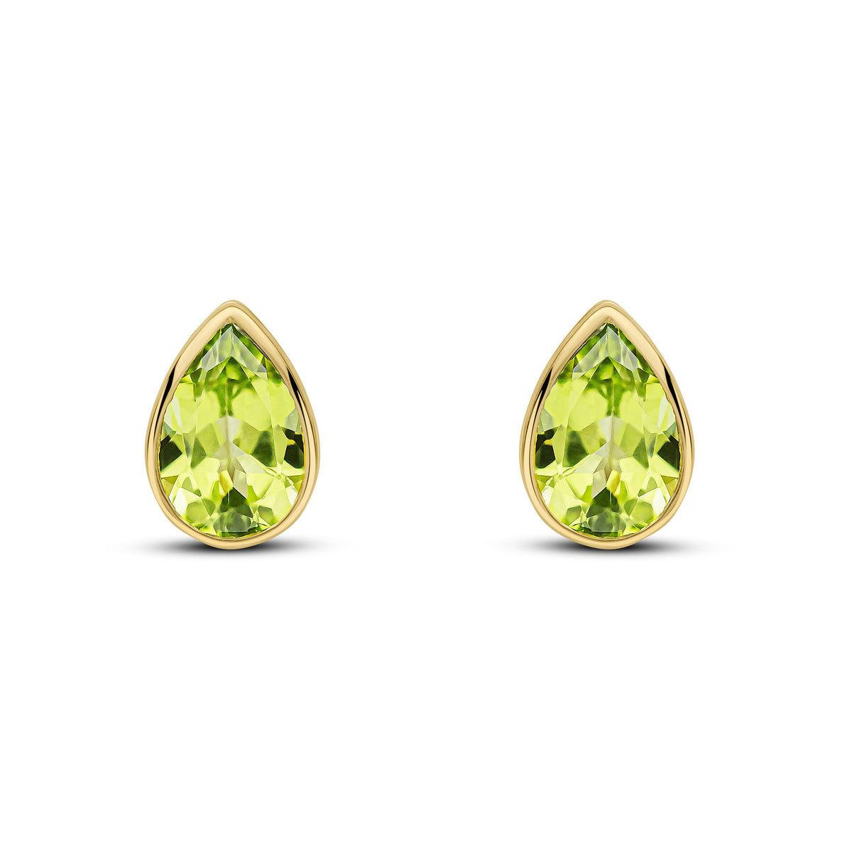 9CT YG 7X5 PEARSHAPE PERIDOT RUBOVER SET EARRINGS