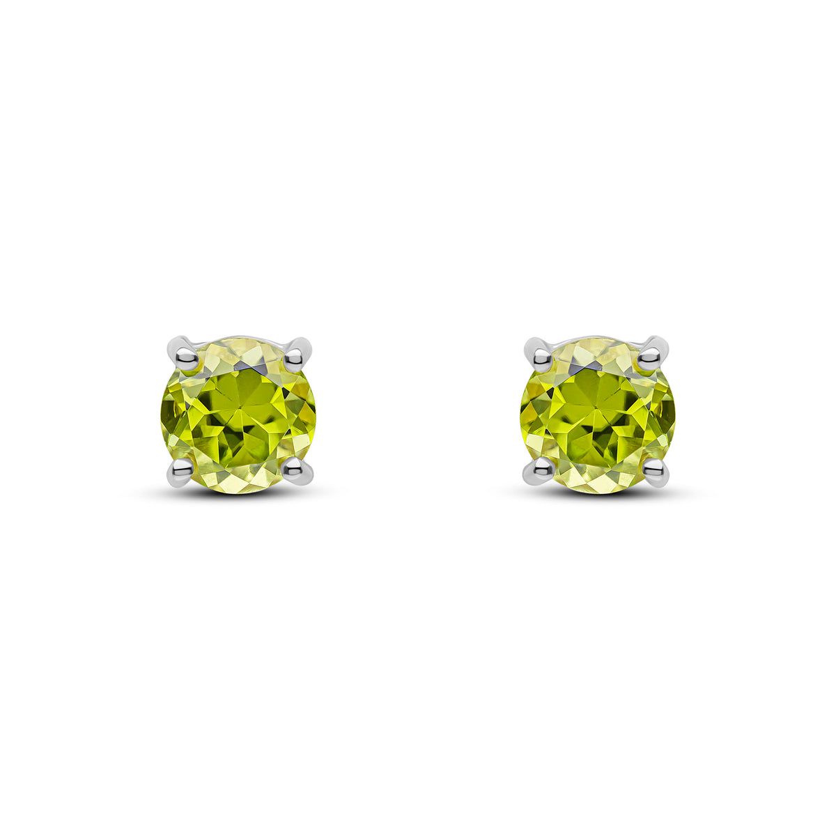 9CT WG 6MM ROUND PERIDOT 4 CLAW EARRINGS