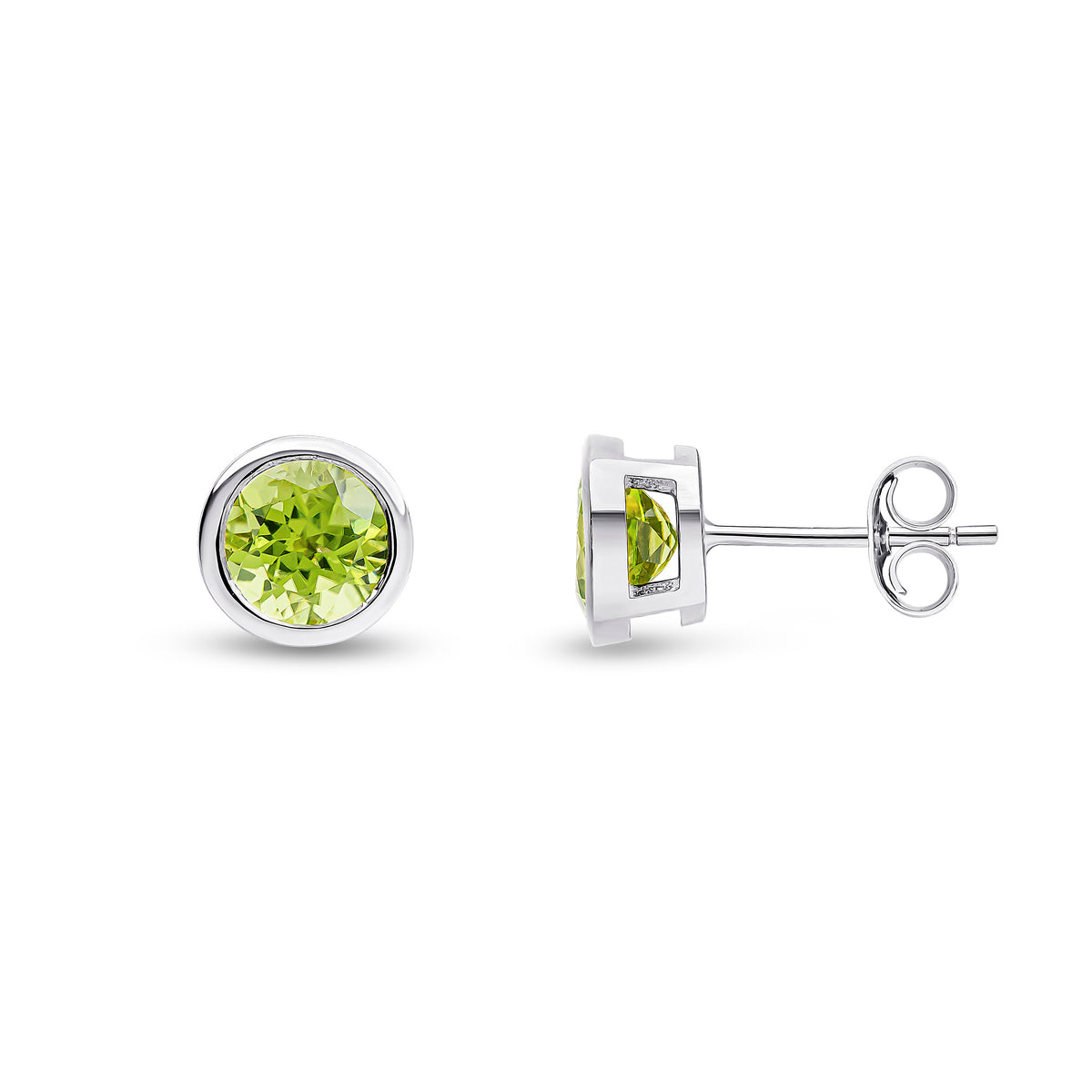 9CT WG 6MM ROUND PERIDOT RUBOVER EARRINGS