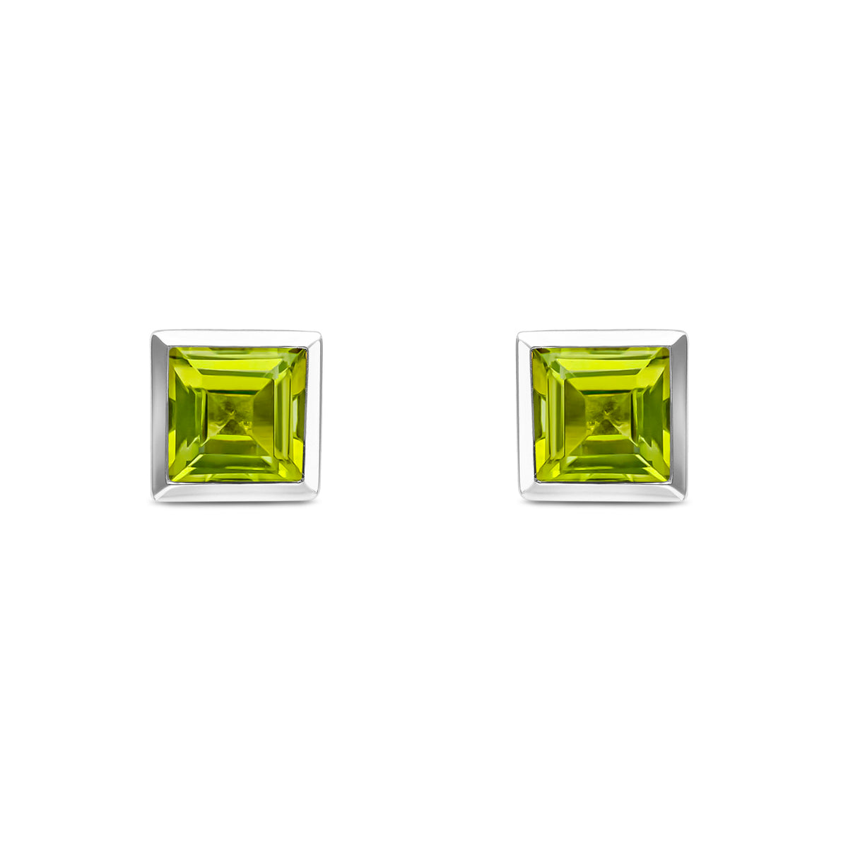 9CT WG 5MM SQUARE PERIDOT RUBOVER SET EARRINGS