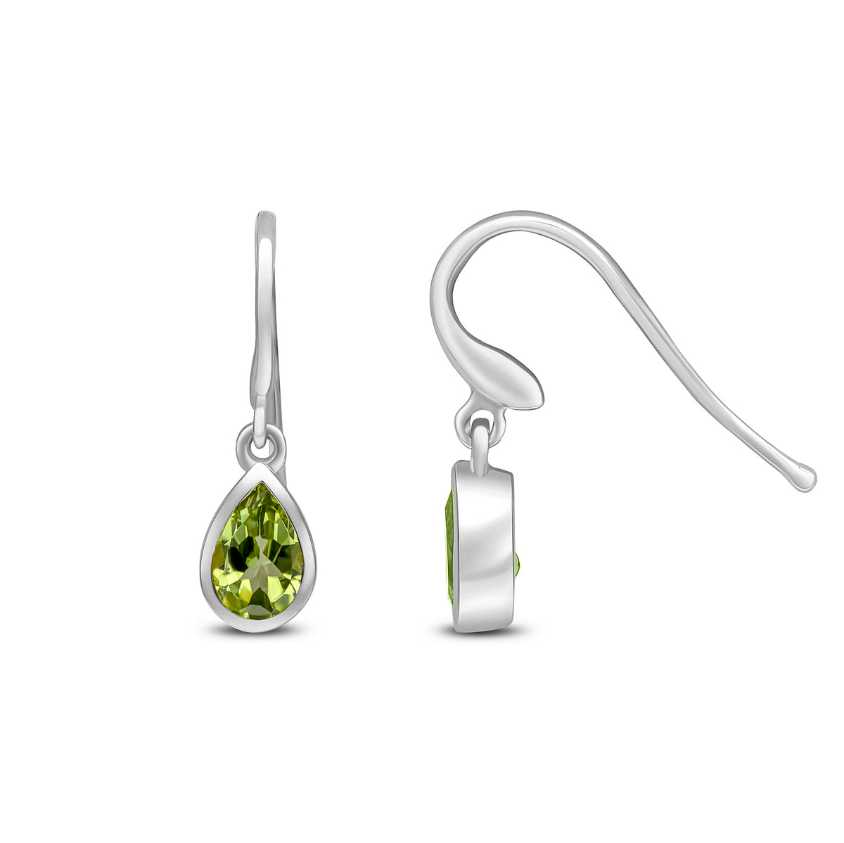 9CT WG 6X4 PEARSHAPE PERIDOT RUBOVER DROP EARRINGS. HOOK WIRE FITTING
