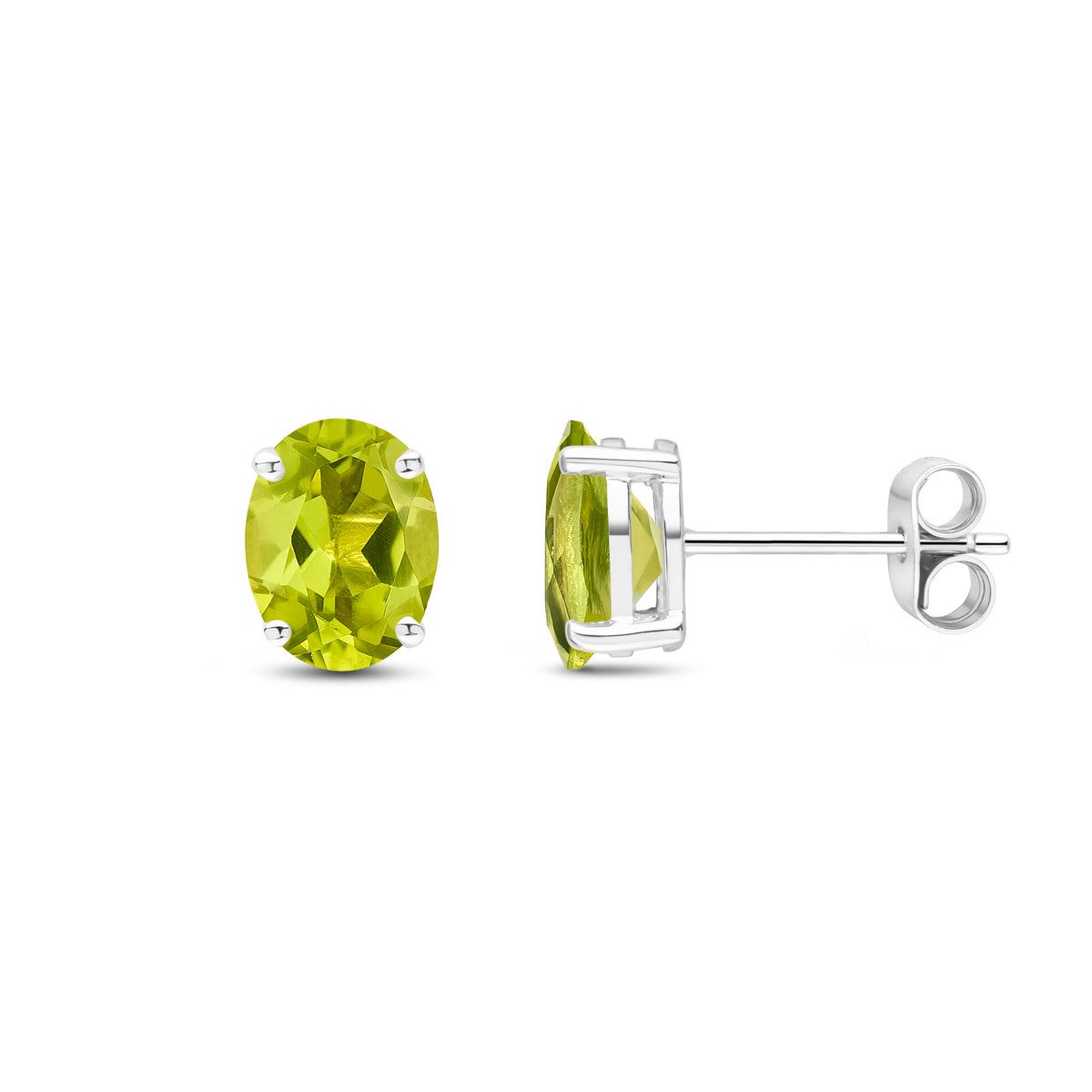 9CT WG 8X6 OVAL PERIDOT CLAW SET EARRINGS