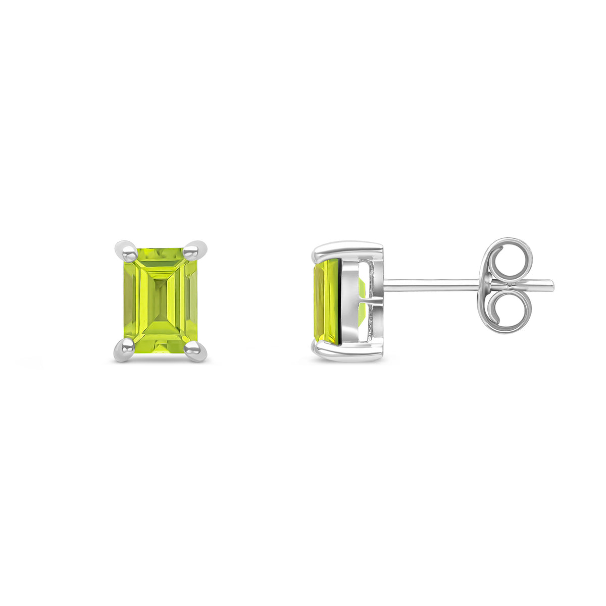 9CT WG 6X4 OCTAGON PERIDOT CLAW SET EARRINGS