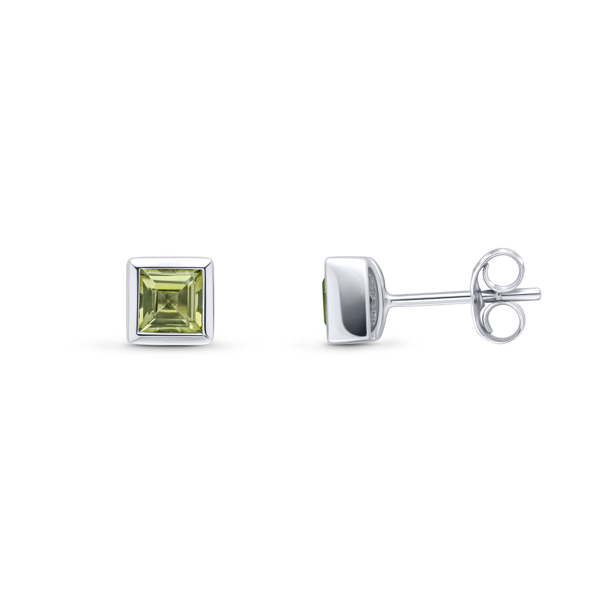 9CT WG 4MM SQUARE PERIDOT RUBOVER SET EARRINGS