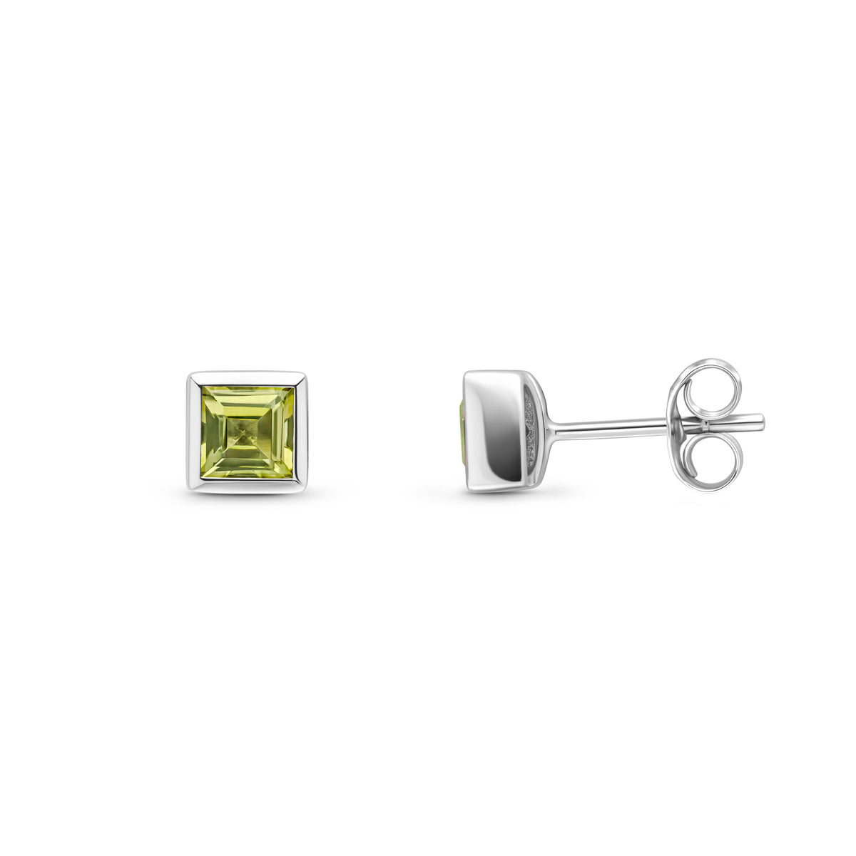 9CT WG 3MM SQUARE PERIDOT RUBOVER SET EARRINGS