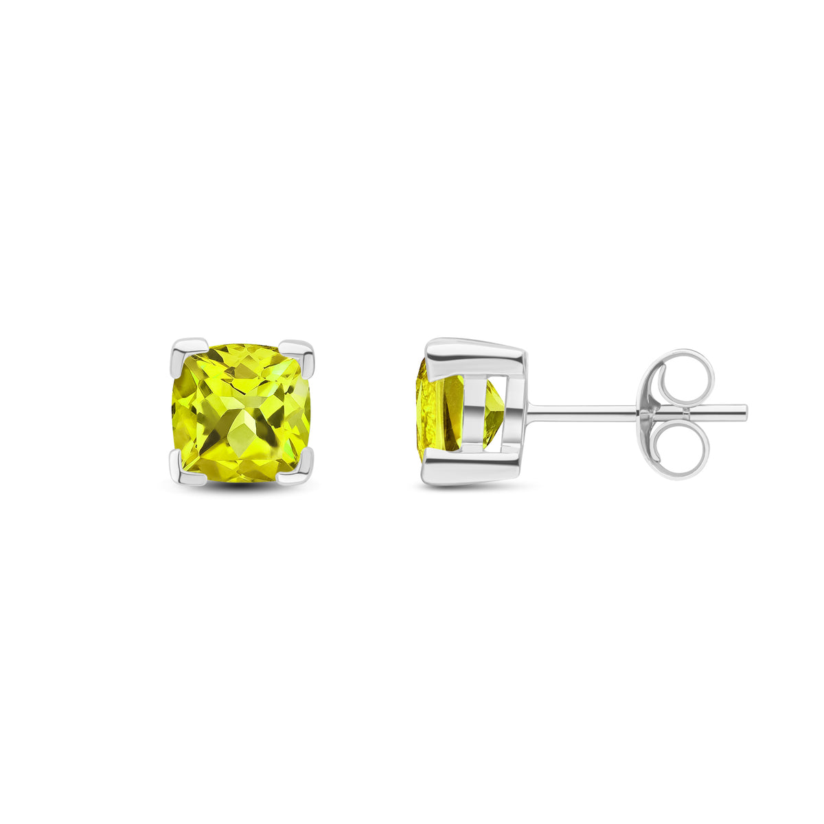 9CT WG 6MM CUSHION PERIDOT CLAW SET EARRINGS
