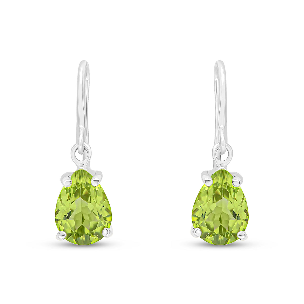 9CT WG 7X5 PEARSHAPE PERIDOT CLAW WIRE HOOK DROP EARRINGS