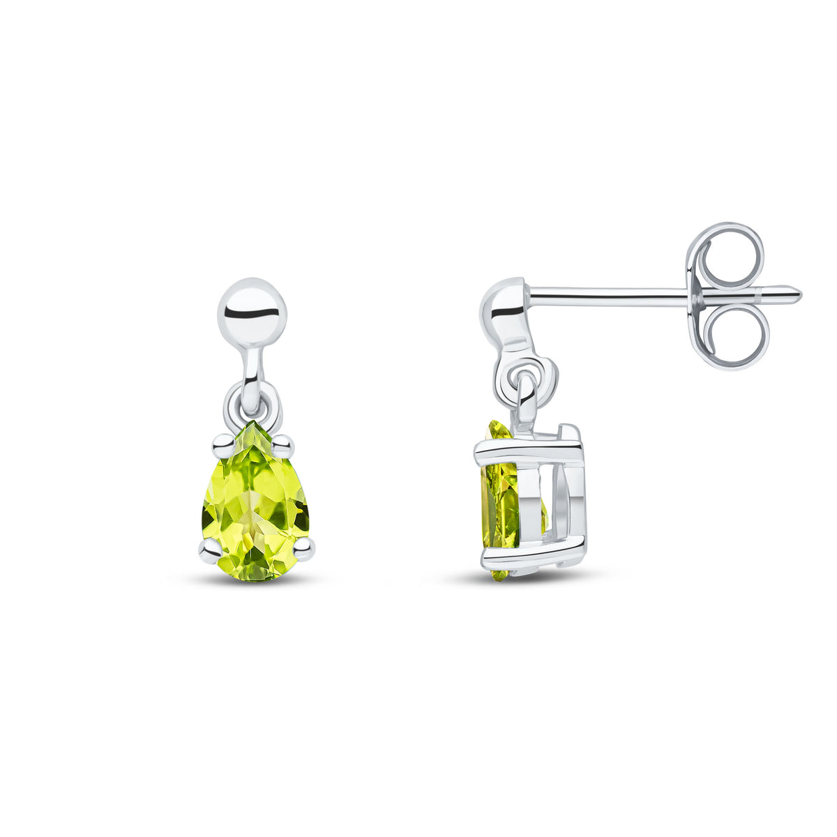 9CT WG 6X4 PEARSHAPE PERIDOT CLAW SET DROP EARRINGS WITH BEAD STUD TOP