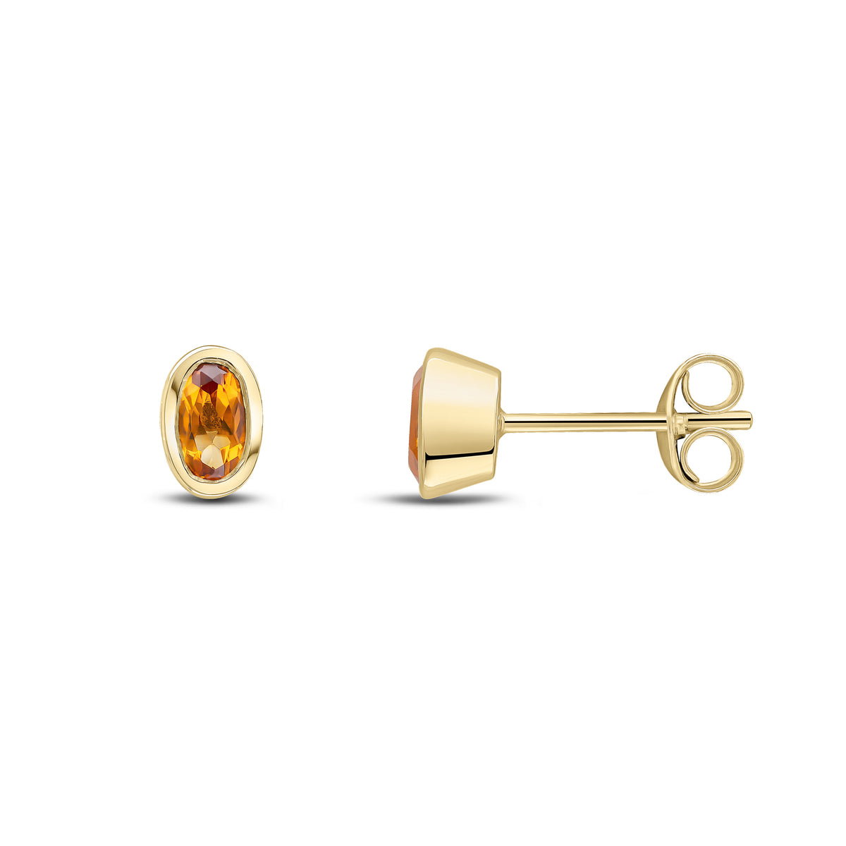 9CT YG 5X3 OVAL CITRINE RUBOVER STUD EARRINGS