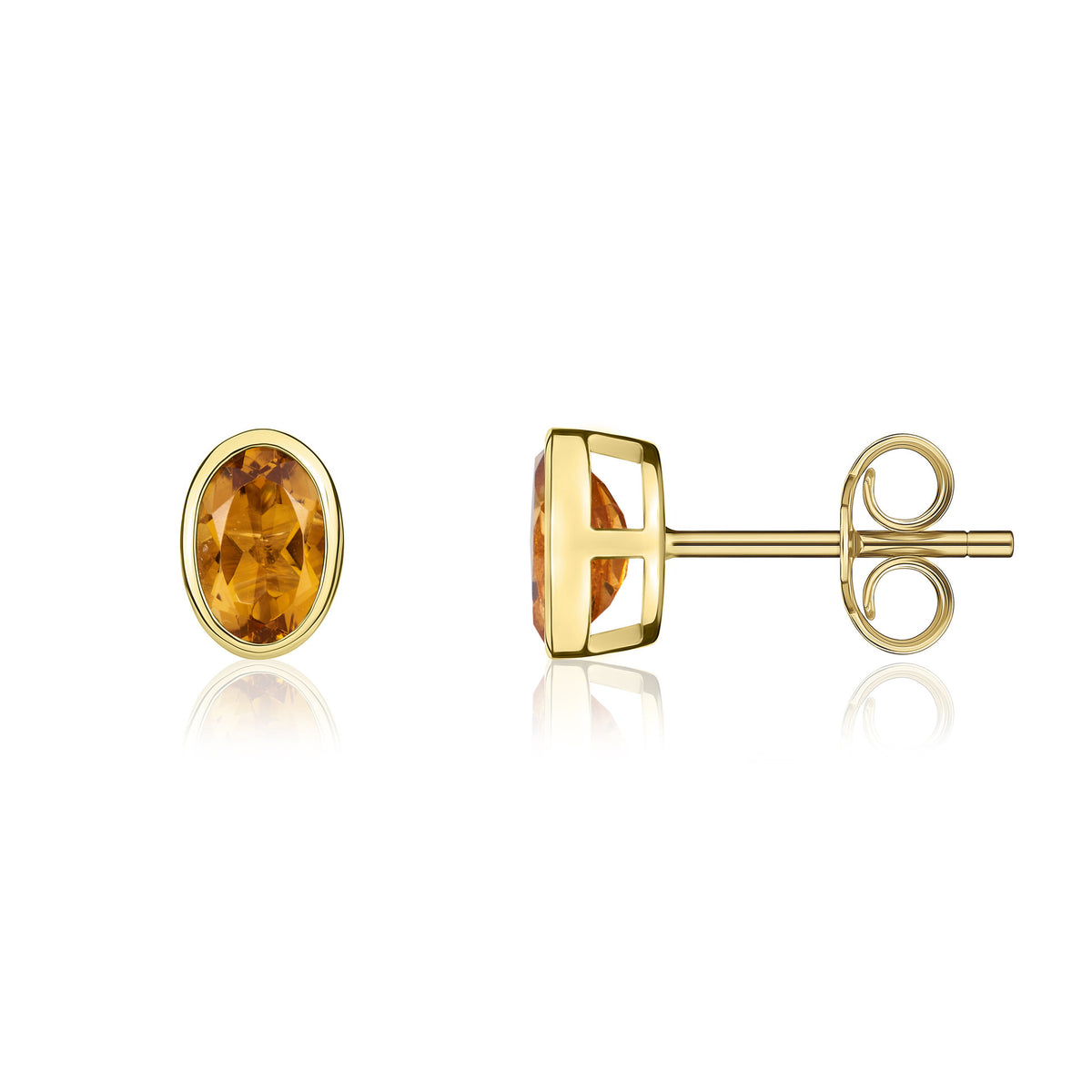9CT YG 6X4 OVAL CITRINE RUBOVER STUD EARRINGS