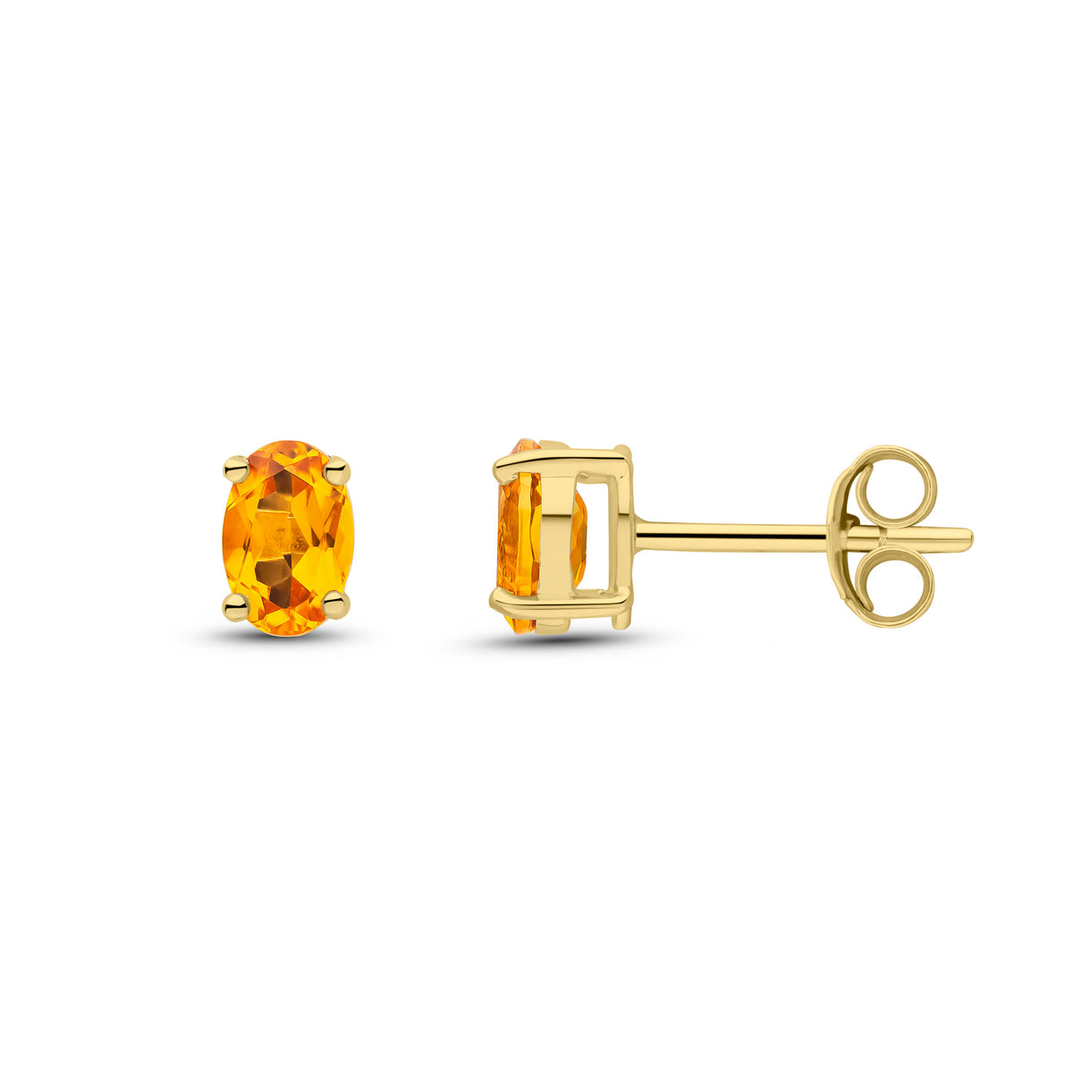 9CT YG 6X4 OVAL CITRINE CLAW SET EARRINGS