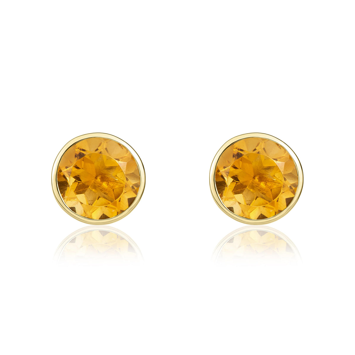 9CT YG 5MM ROUND CITRINE RUBOVER STUD EARRINGS