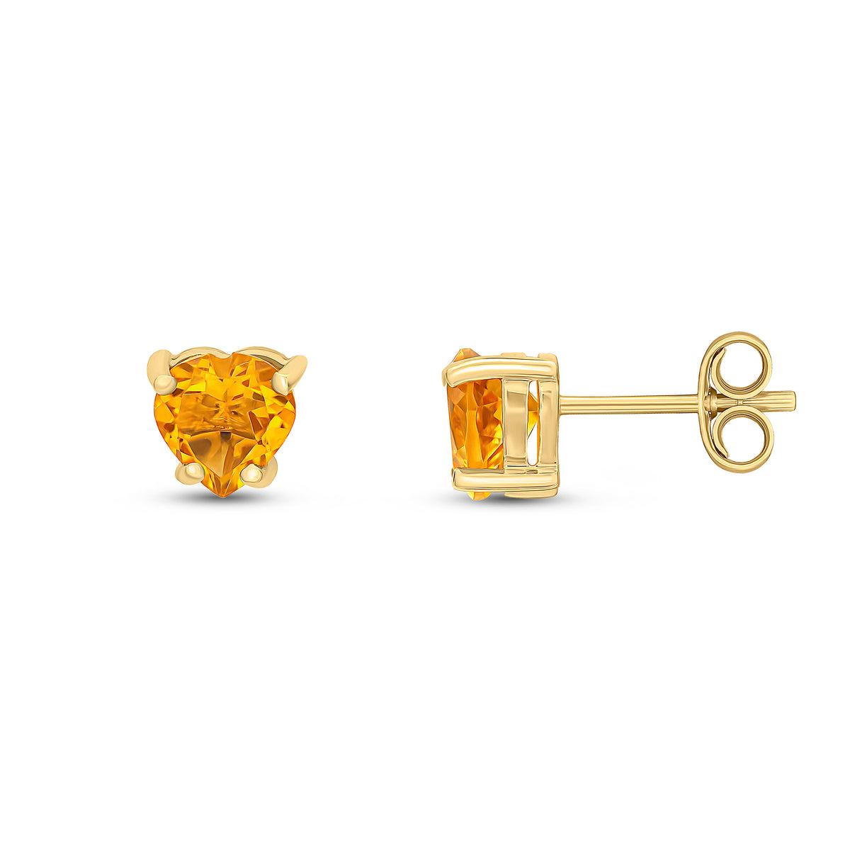 9CT YG 6MM HEARTSHAPE CITRINE CLAW SET EARRINGS