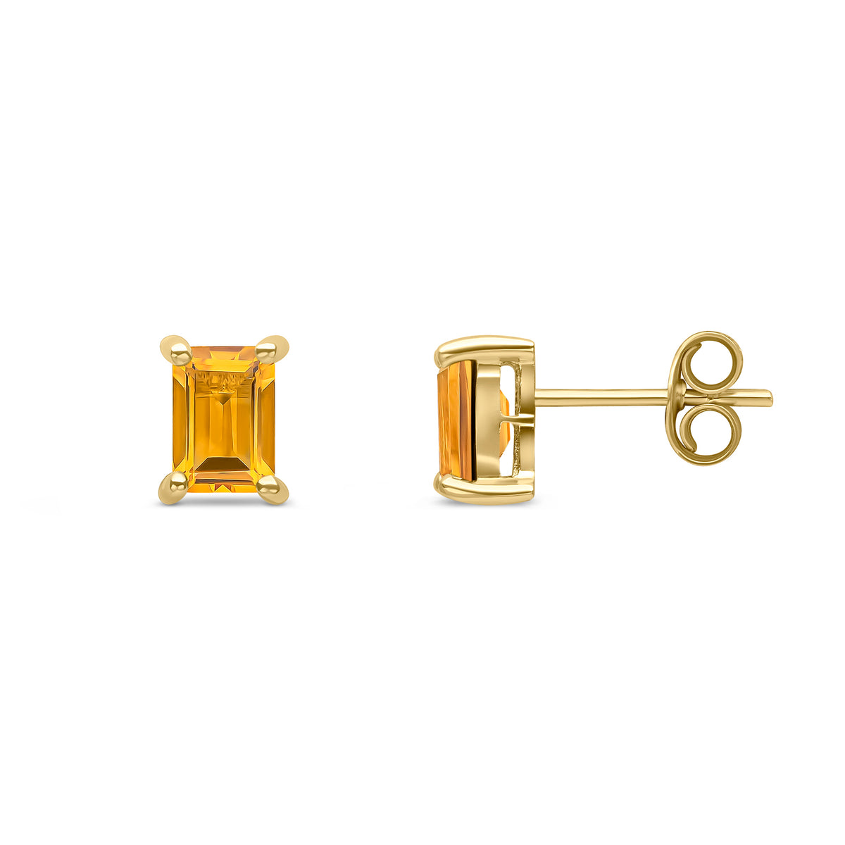 9CT YG 6X4 OCTAGON CITRINE CLAW SET EARRINGS