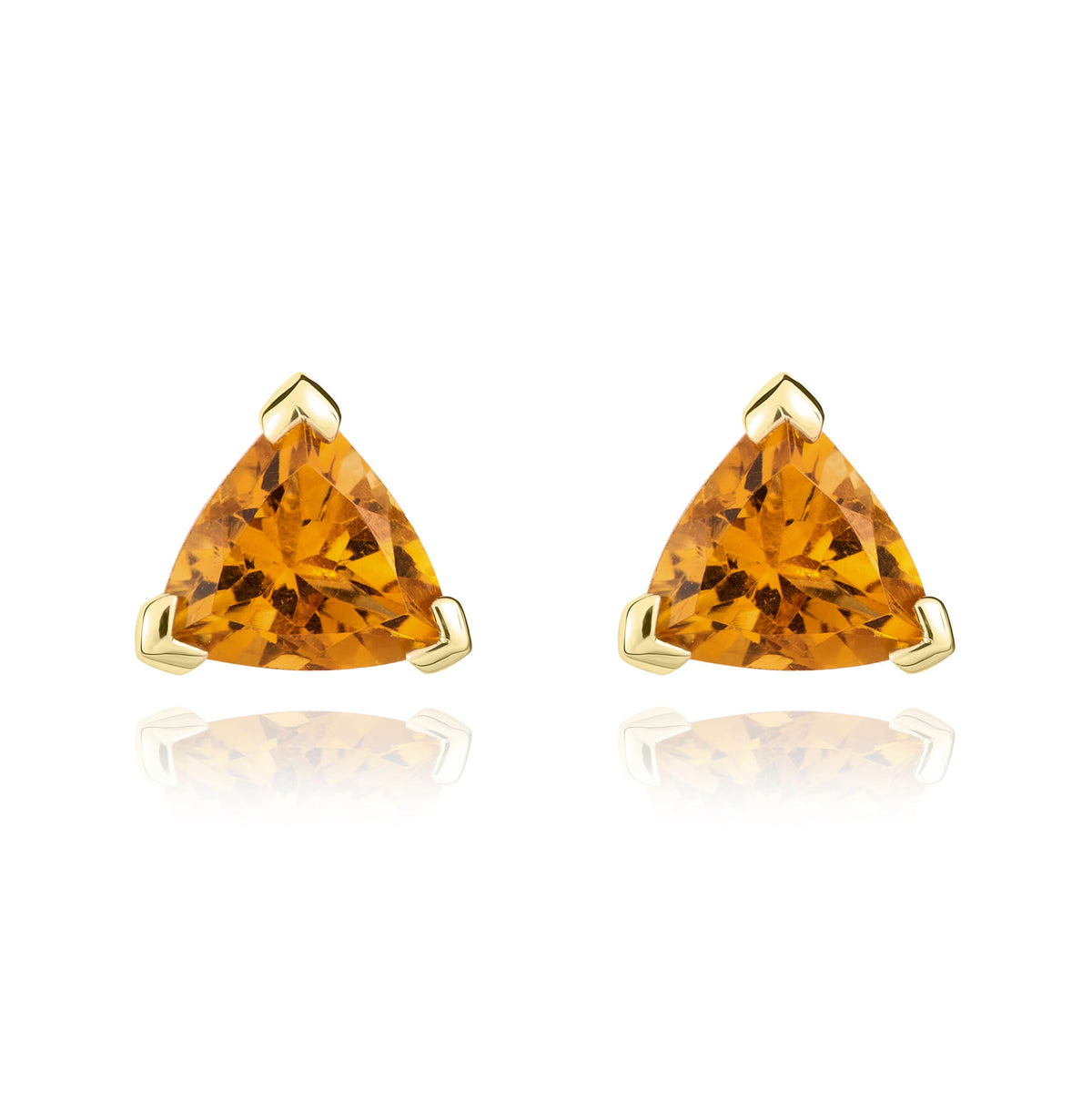 9CT YG 6MM TRILLIANT CITRINE CLAW SET EARRINGS
