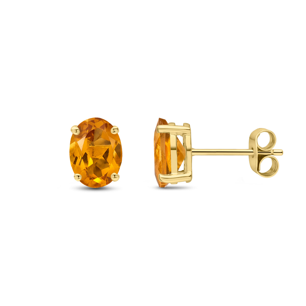 9CT YG 8X6 OVAL CITRINE CLAW SET EARRINGS