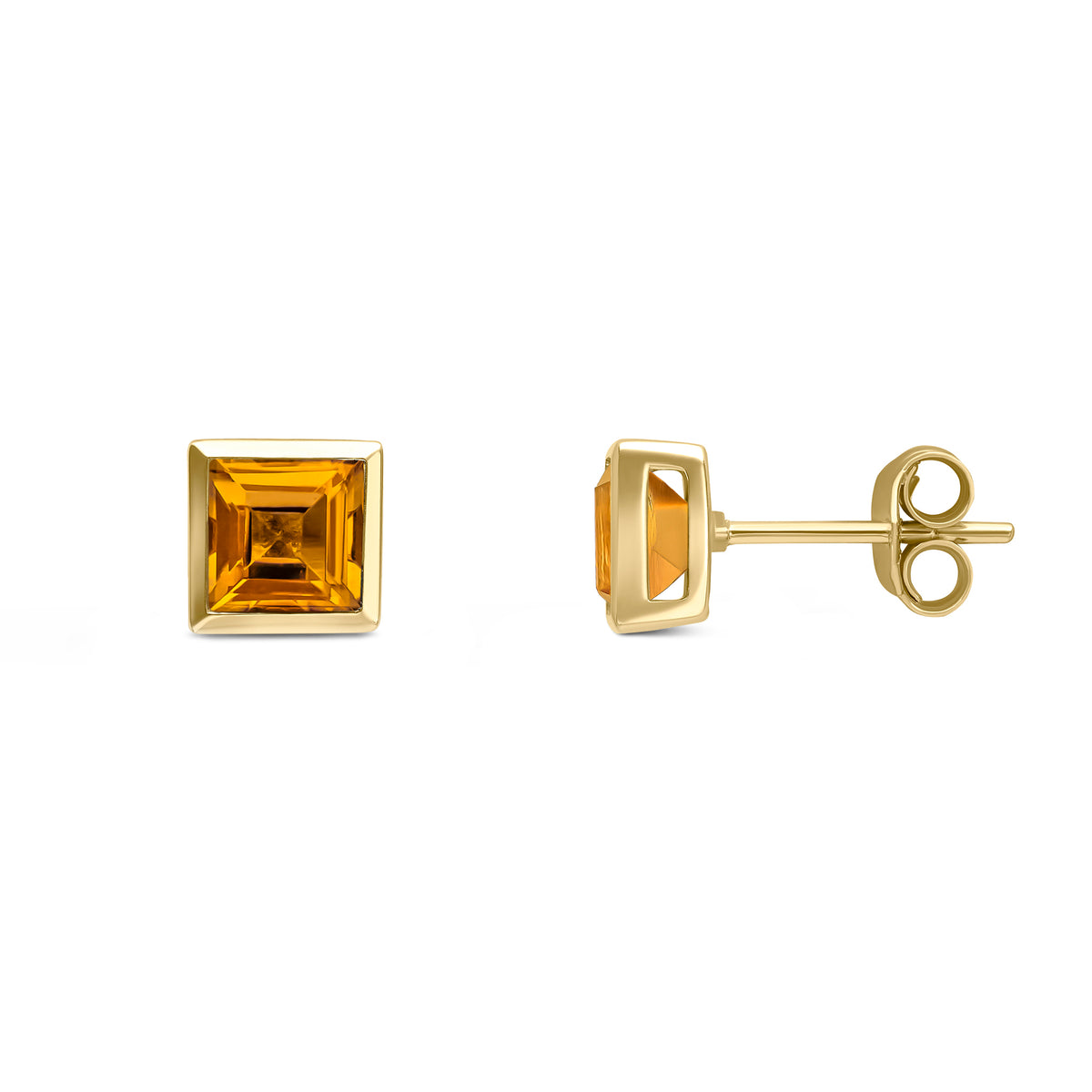 9CT YG 5MM SQUARE CITRINE RUBOVER SET EARRINGS