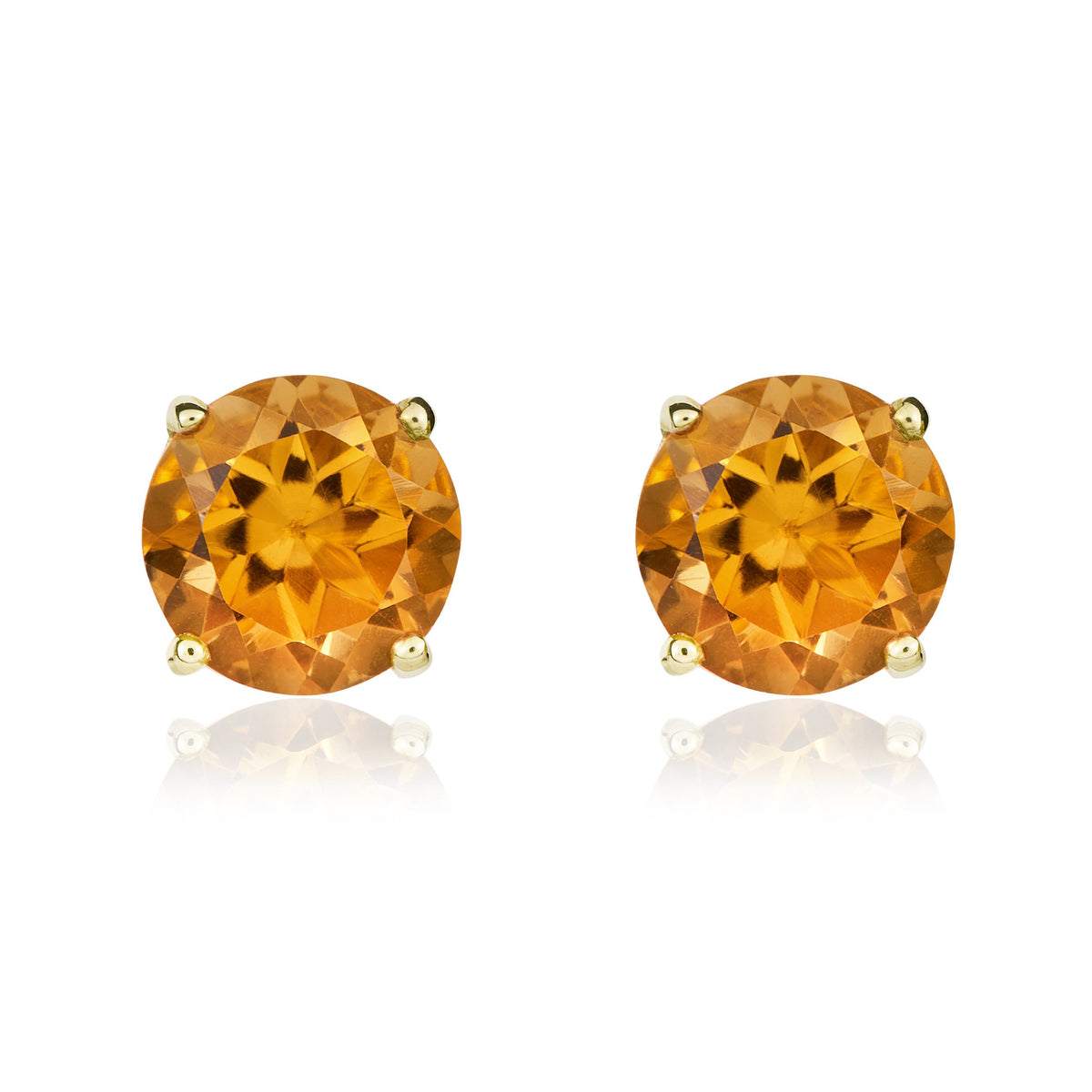 9CT YG 7MM ROUND CITRINE CLAW SET EARRINGS