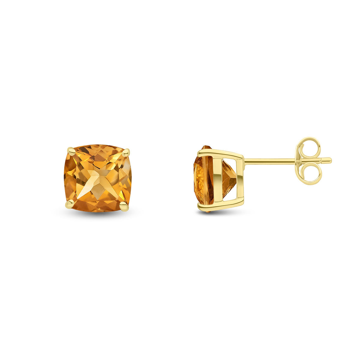 9CT YG 8MM CUSHION CITRINE CLAW SET EARRINGS