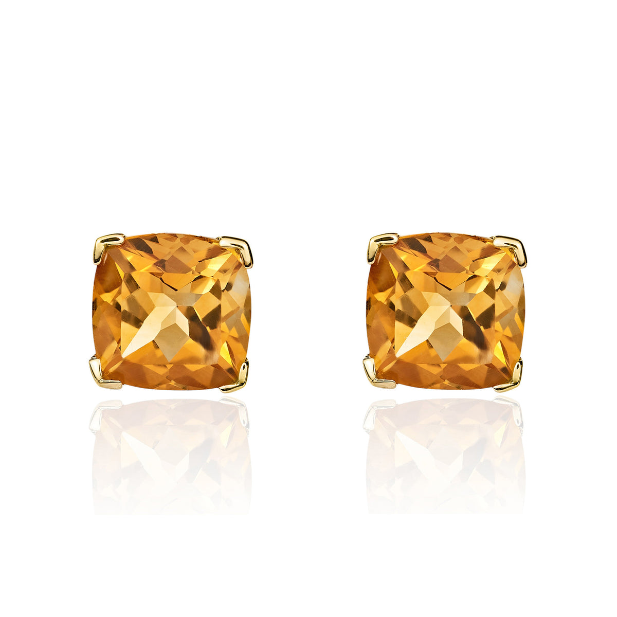 9CT YG 6MM CUSHION CITRINE CLAW SET EARRINGS