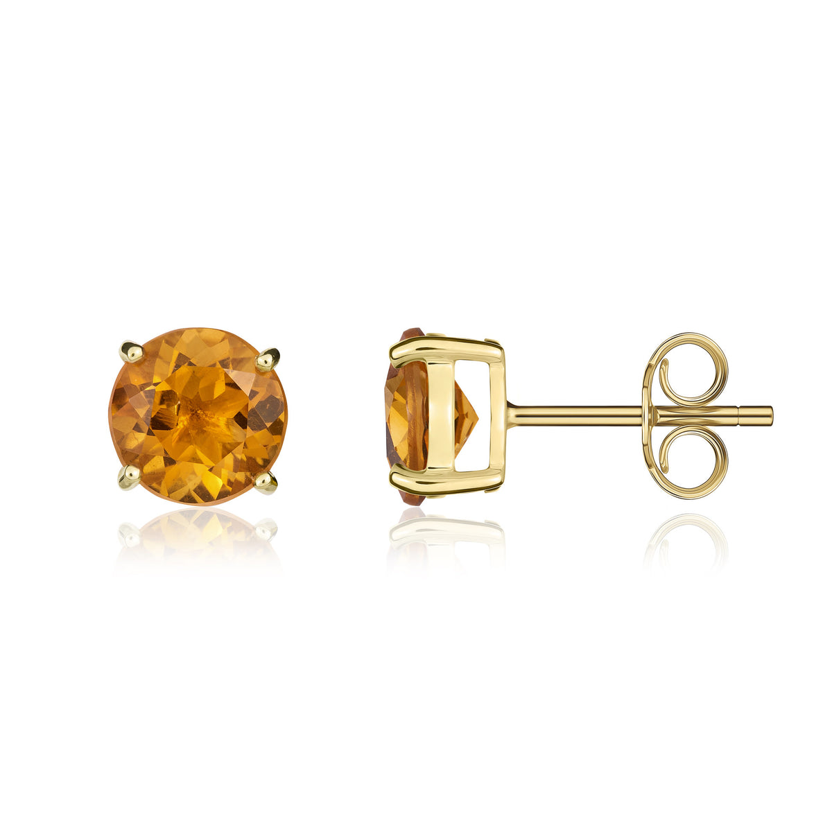 9CT YG 8MM ROUND CITRINE CLAW SET EARRINGS