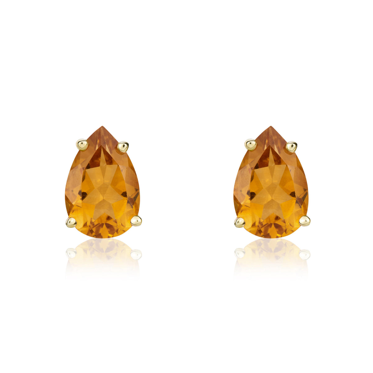 9CT YG 9X6 PEARSHAPE CITRINE 4 CLAW EARRINGS