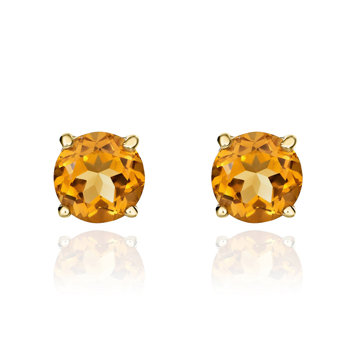 9CT YG 6MM ROUND CITRINE 4 CLAW EARRINGS