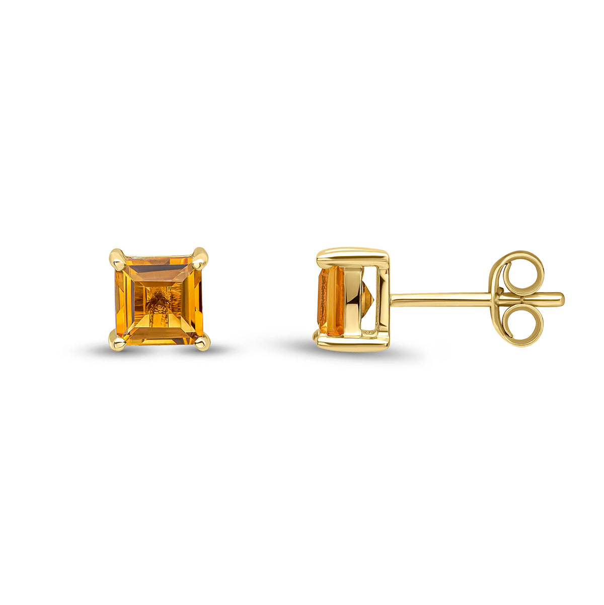9CT YG 5MM SQUARE CITRINE CLAW SET EARRINGS