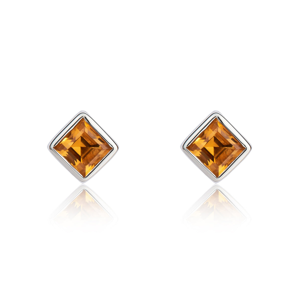 9CT WG 3MM SQUARE CITRINE RUBOVER SET EARRINGS