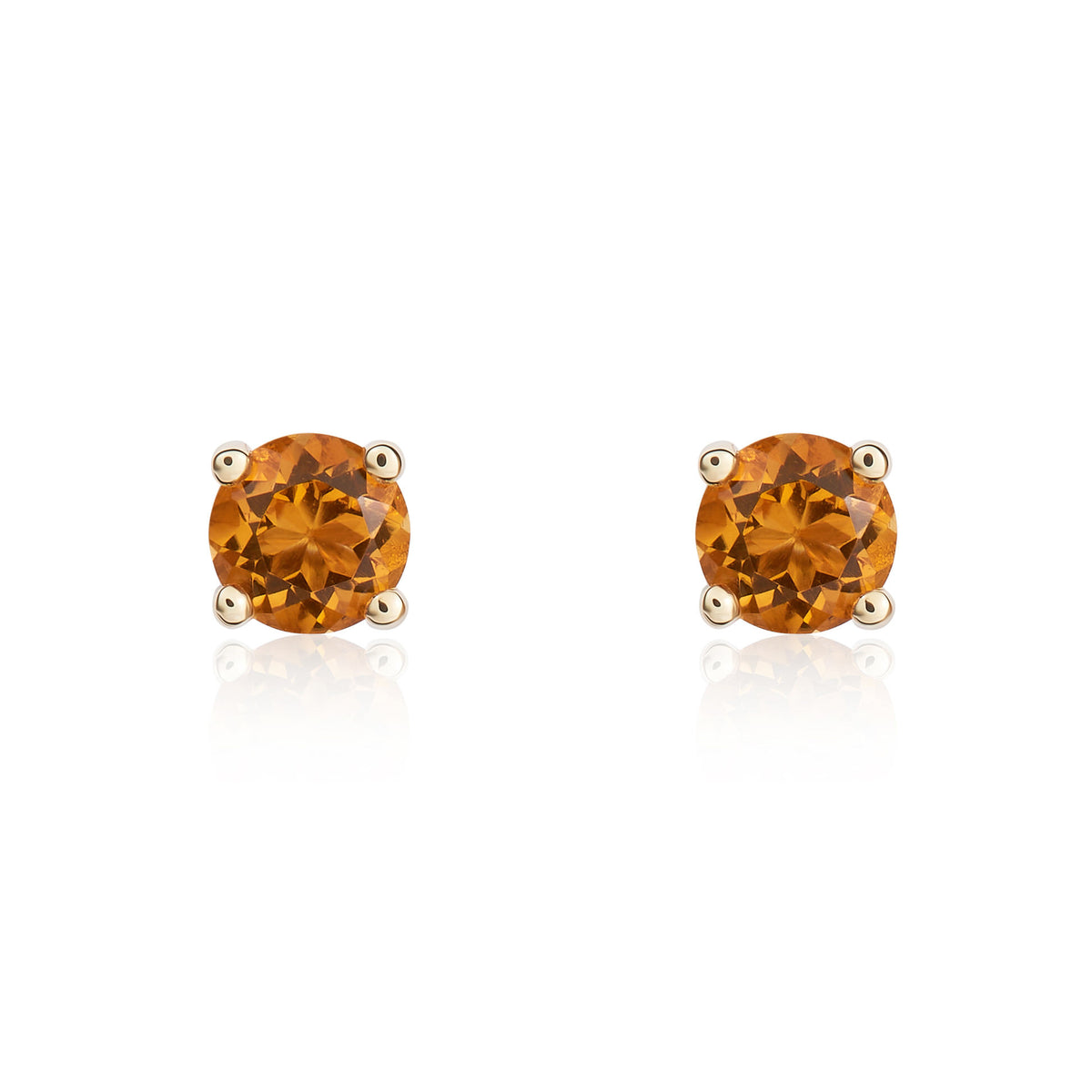 9CT YG 4MM ROUND CITRINE 4 CLAW EARRINGS