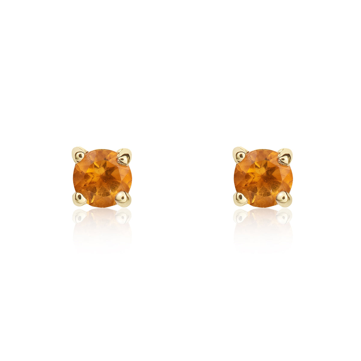 9CT YG 3MM ROUND CITRINE 4 CLAW STUD EARRINGS