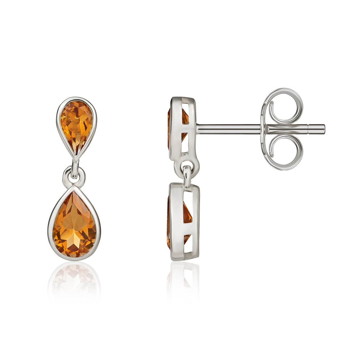 9CT WG PEARSHAPE CITRINE RUBOVER 2ST DROP EARRINGS