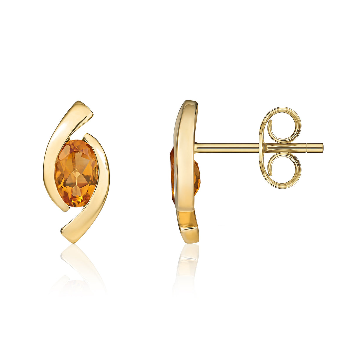9CT YG 6X4 OVAL CITRINE 'EYE' STUD EARRINGS