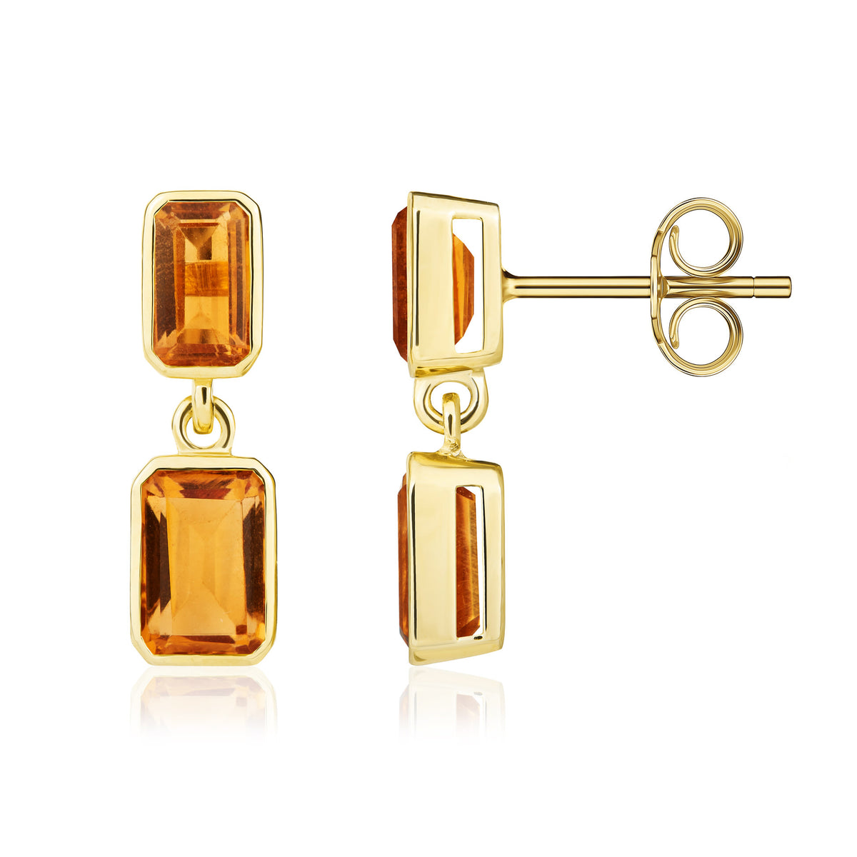 9CT YG OCTAGON CITRINE 2ST RUBOVER DROP EARRINGS