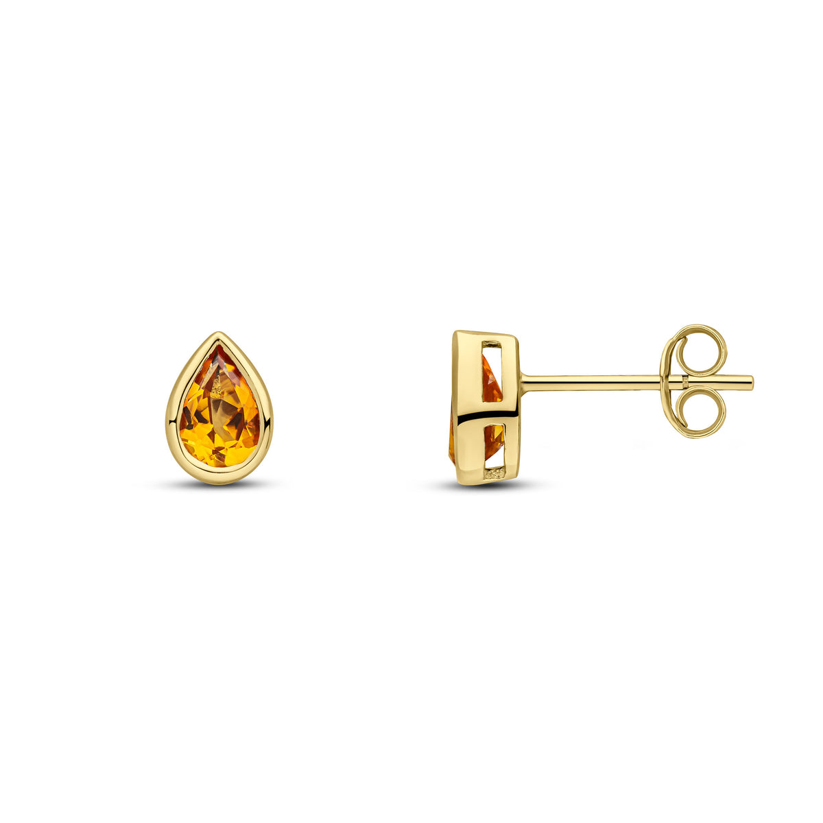 9CT YG 6X4 PEARSHAPE CITRINE RUBOVER SET EARRINGS