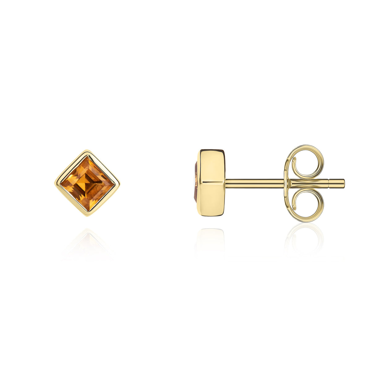 9CT YG 3MM SQUARE CITRINE RUBOVER SET EARRINGS