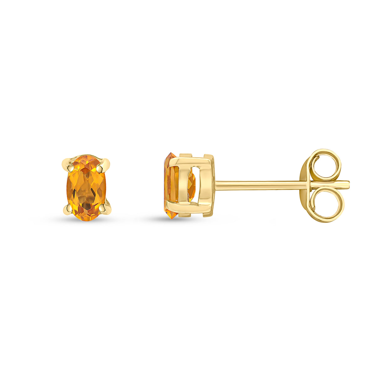 9CT YG 5X3 OVAL CITRINE CLAW SET STUD EARRINGS