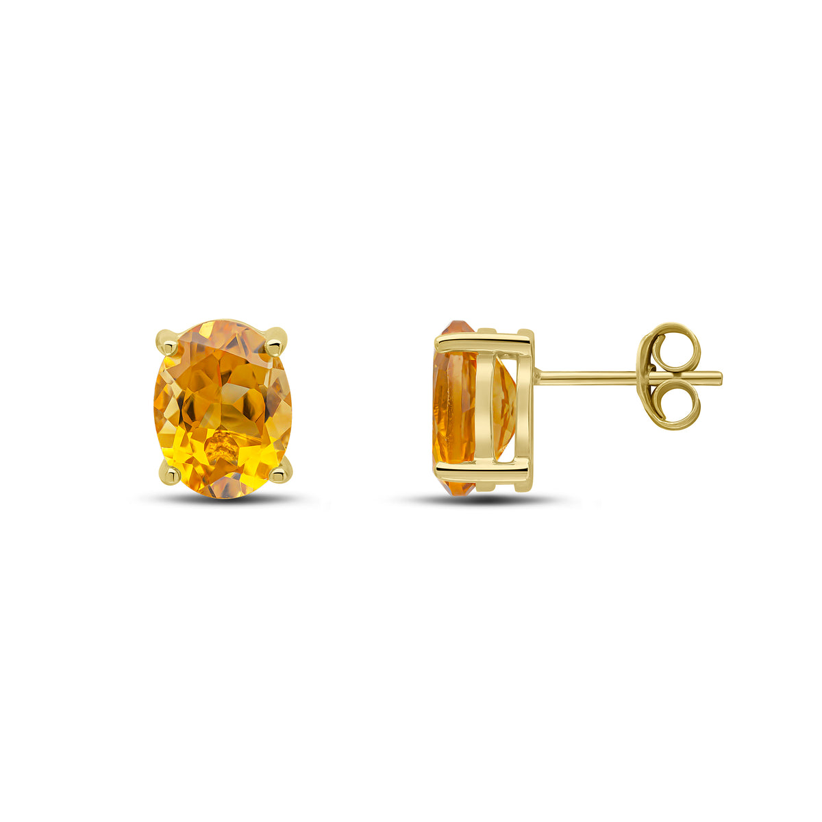 9CT YG 9X7 OVAL CITRINE CLAW EARRINGS