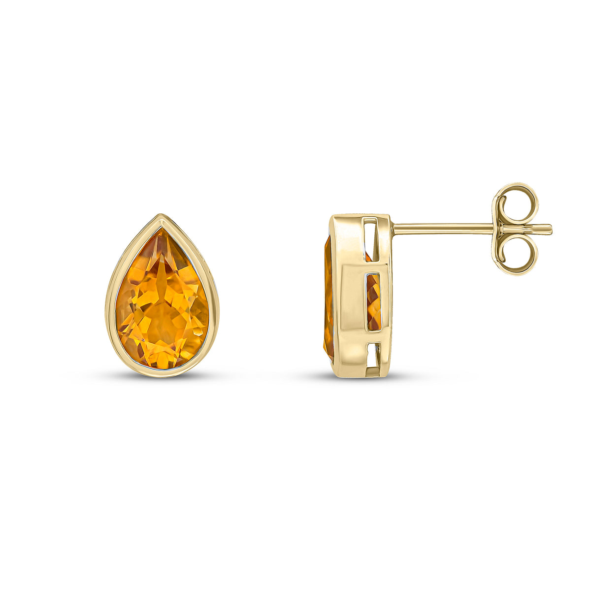 9CT YG 9X6 PEARSHAPE CITRINE RUBOVER EARRINGS