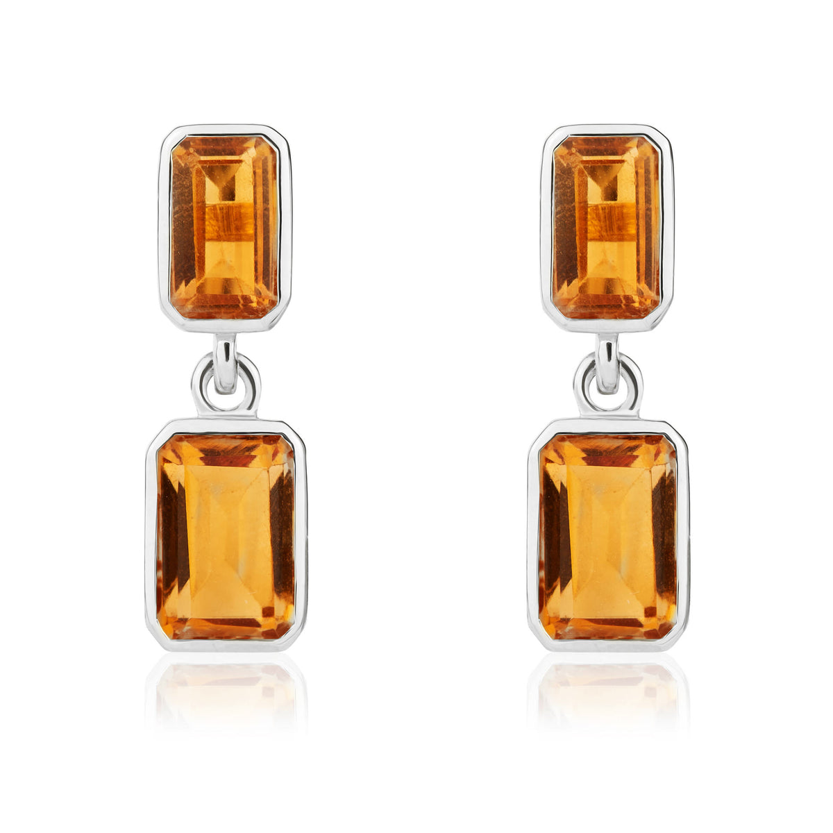 9CT WG OCTAGON CITRINE 2ST RUBOVER DROP EARRINGS
