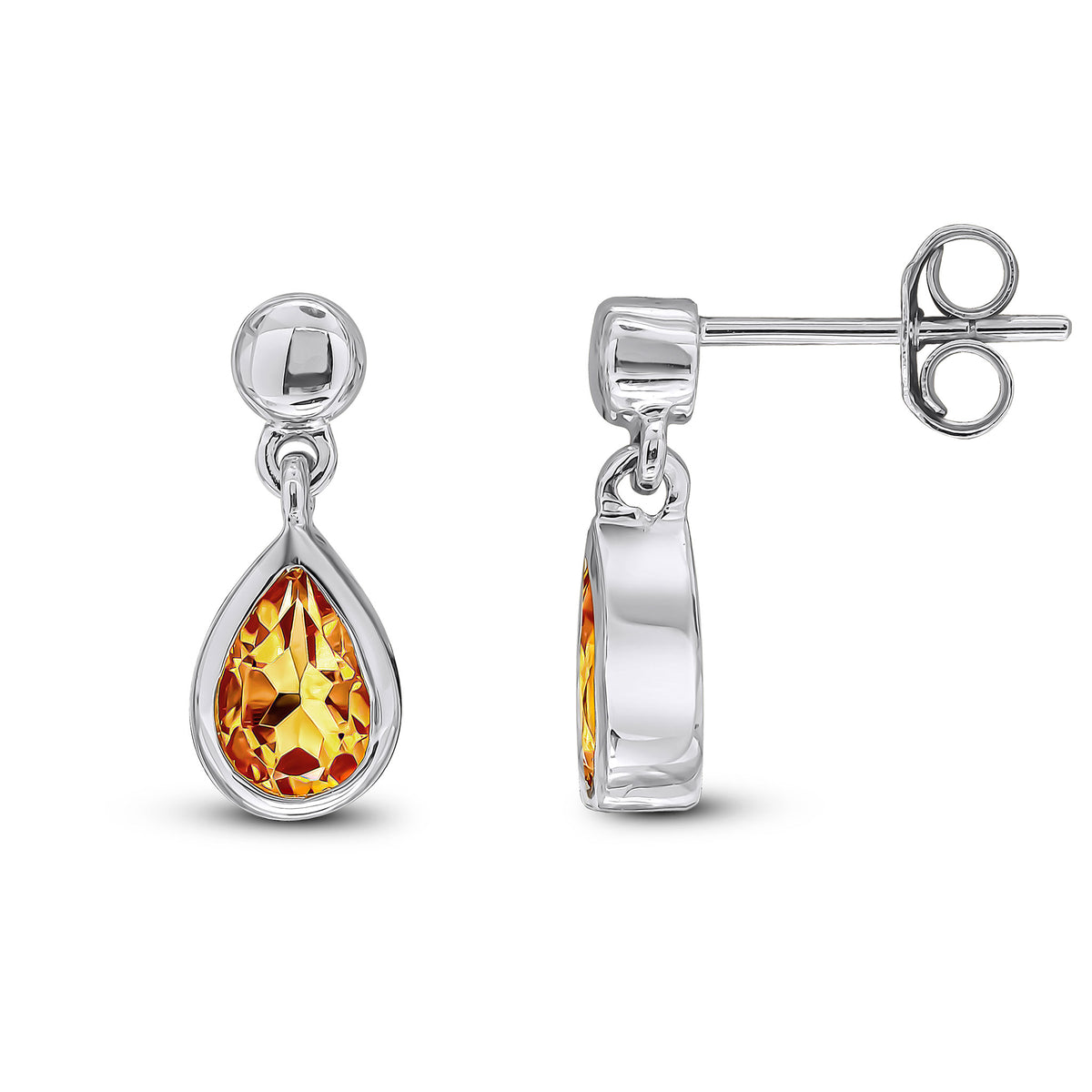 9CT WG 6X4MM PEARSHAPE CITRINE RUBOVER DROP EARRINGS WITH 3MM BEAD TOP