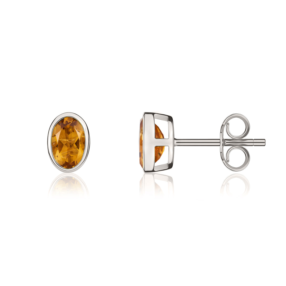 9CT WG 6X4 OVAL CITRINE RUBOVER STUD EARRINGS