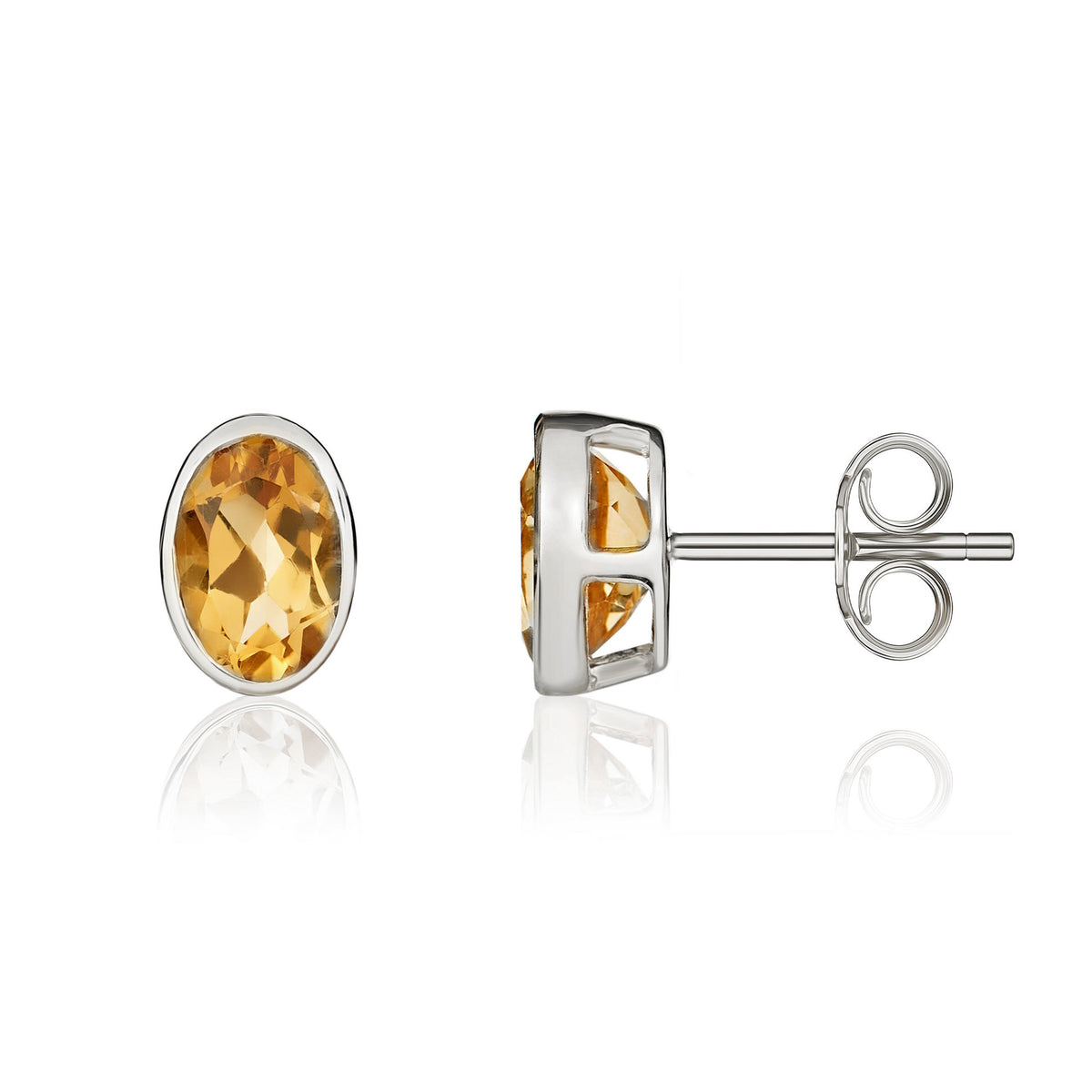 9CT WG 7X5 OVAL CITRINE RUBOVER STUD EARRINGS