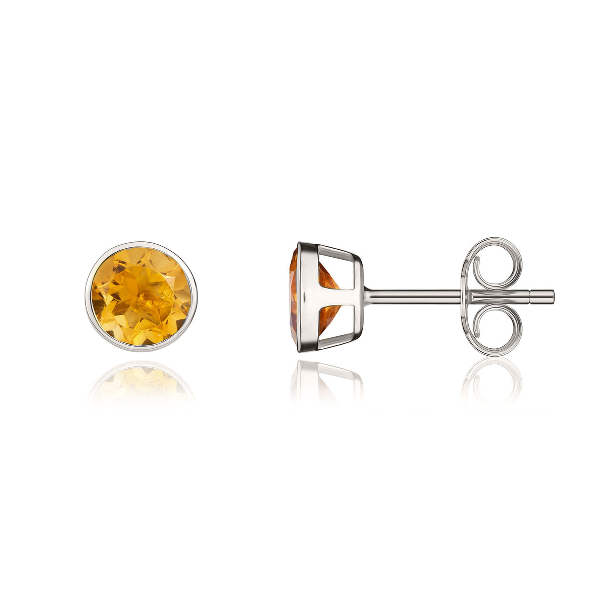 9CT WG 5MM ROUND CITRINE RUBOVER STUD EARRINGS