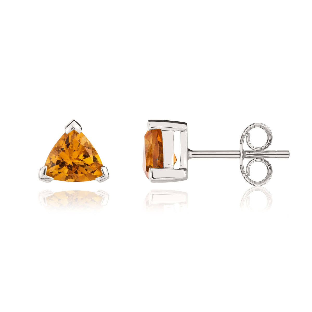 9CT WG 6MM TRILLIANT CITRINE CLAW SET EARRINGS